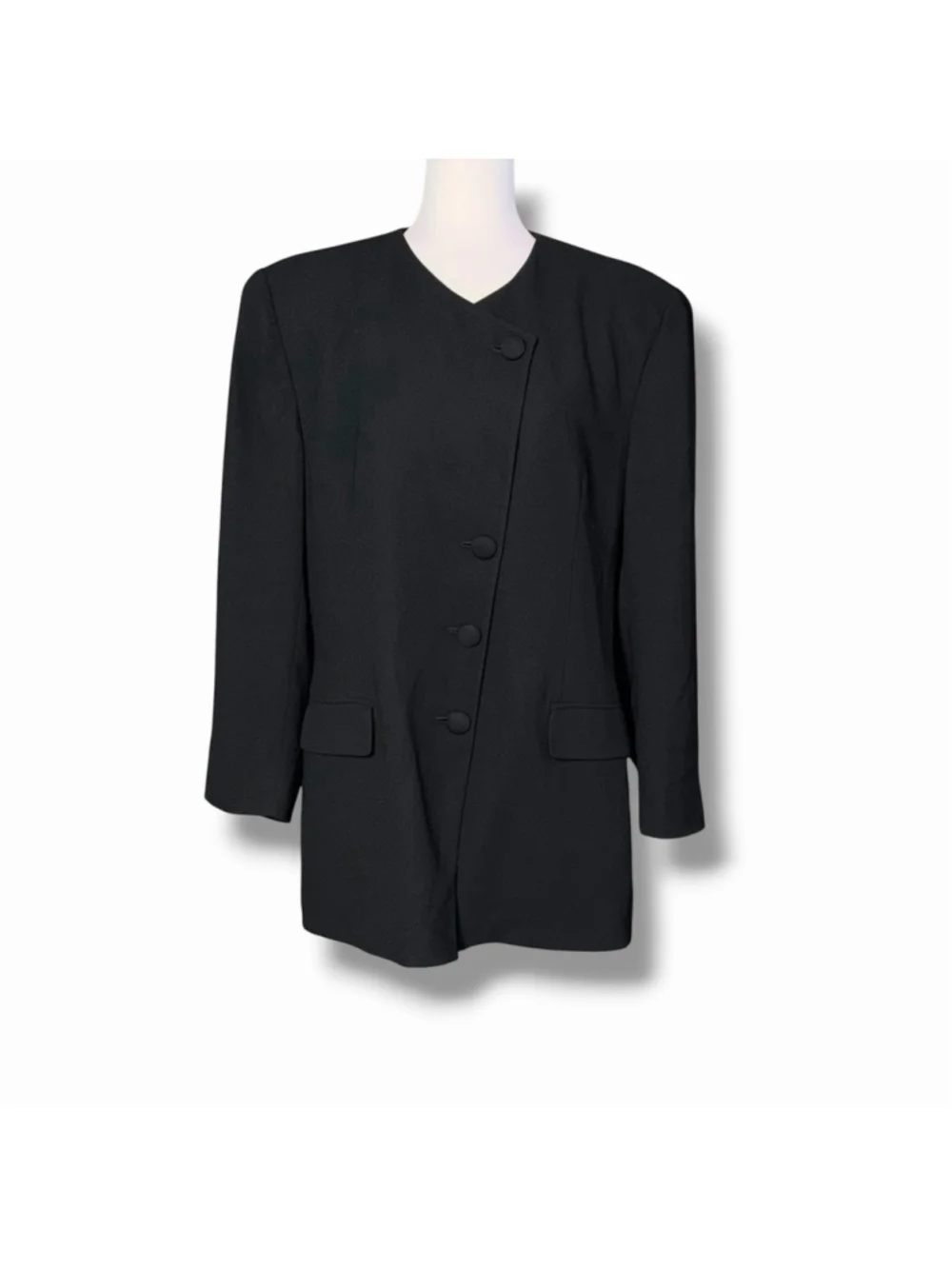 Christian Dior VTG Womens Black Asymmetrical Button Blazer Academia 18 Career